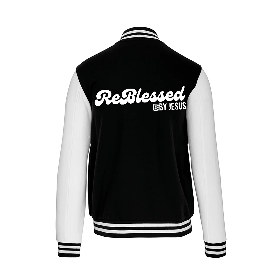 K497 - College Varsity jacket unisex met mouwopdruk: "Jesus is The Way The Truth The Life John 14:6"