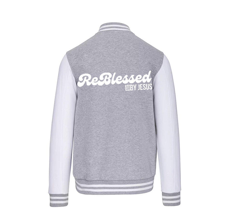 K497 - College Varsity jacket unisex met mouwopdruk: "Jesus is The Way The Truth The Life John 14:6"