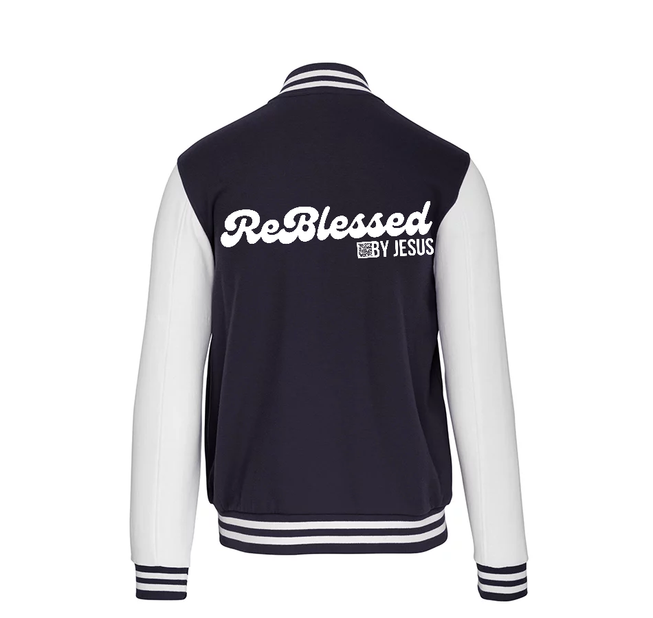 K497 - College Varsity jacket unisex met mouwopdruk: "Jesus is The Way The Truth The Life John 14:6"
