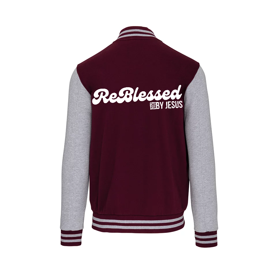 K497 - College Varsity jacket unisex met mouwopdruk: "Jesus is The Way The Truth The Life John 14:6"