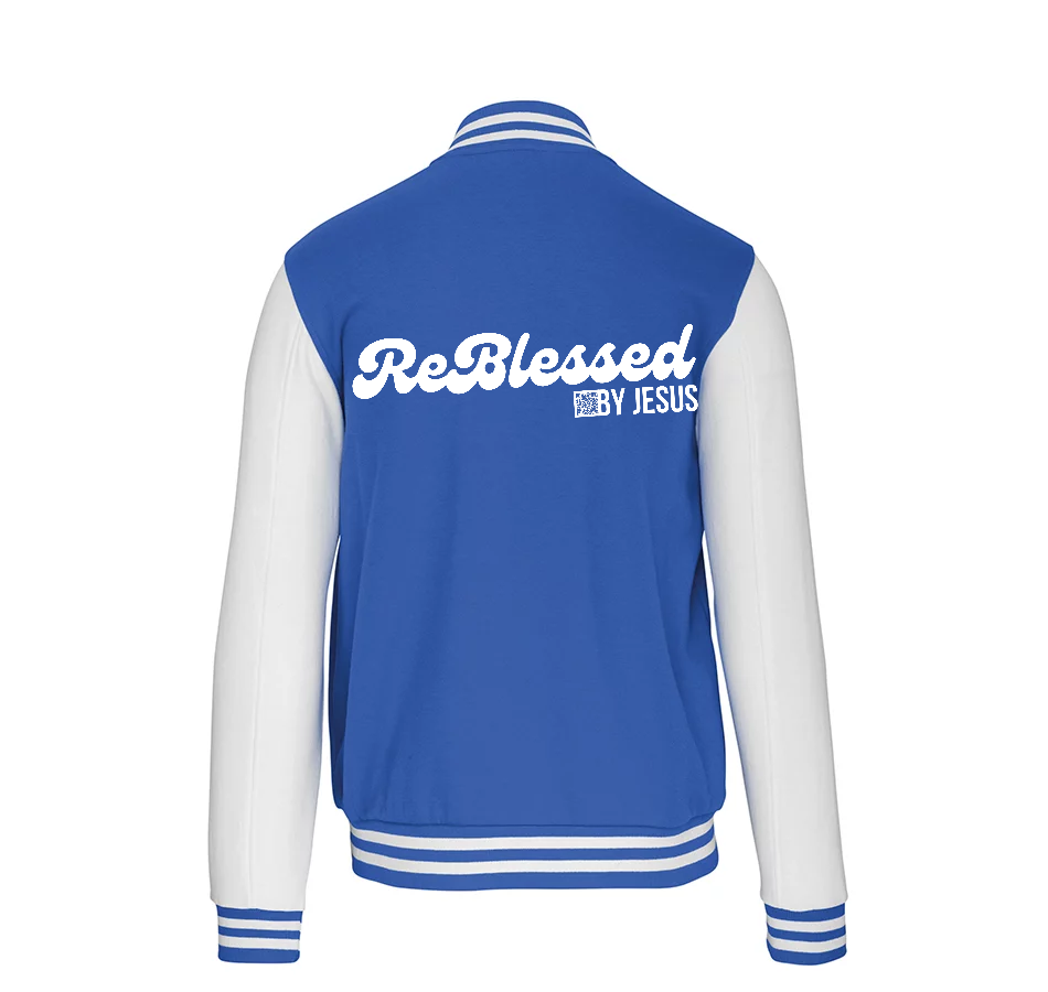 K497 - College Varsity jacket unisex met mouwopdruk: "Jesus is The Way The Truth The Life John 14:6"